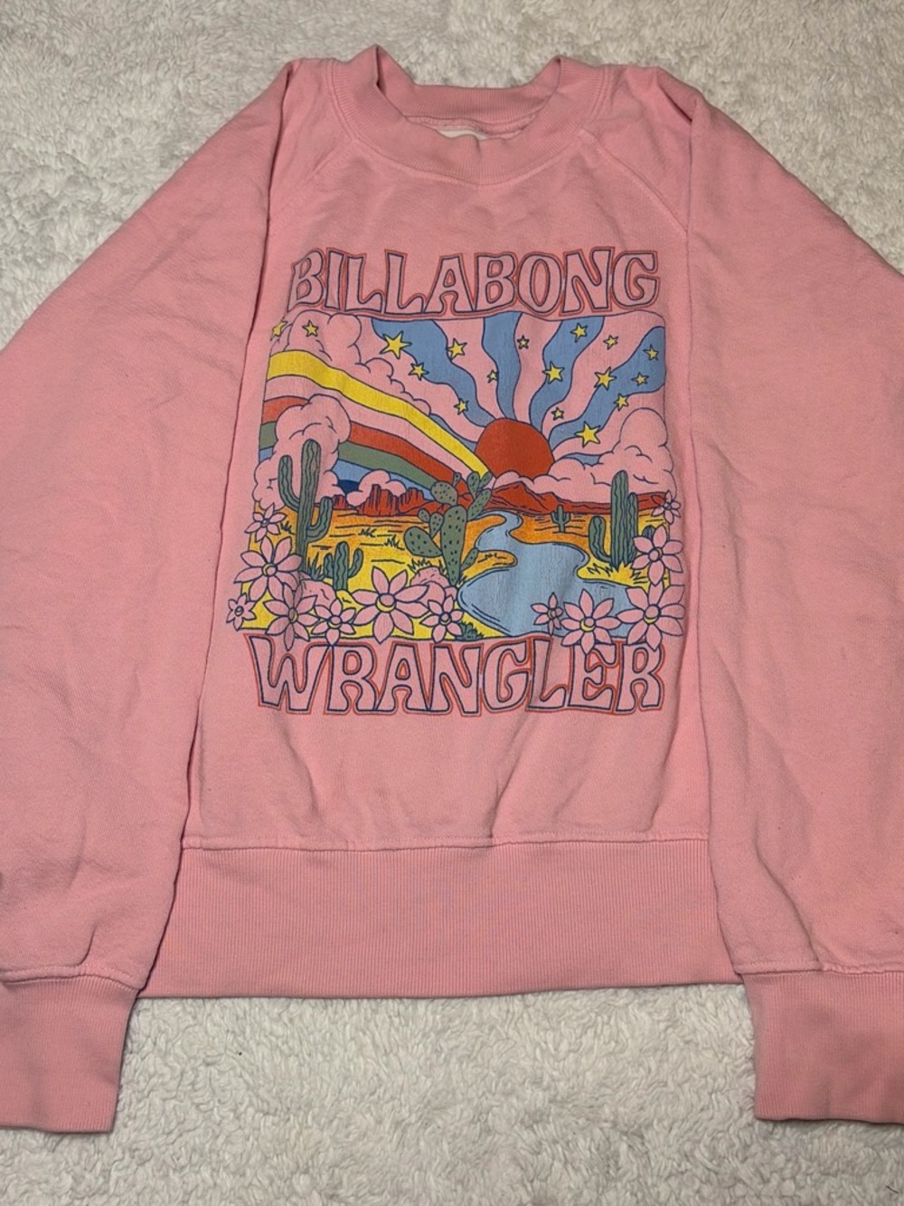 Wrangler x Billabong Pink Crewneck Sweatshirt with Embroidered Logo